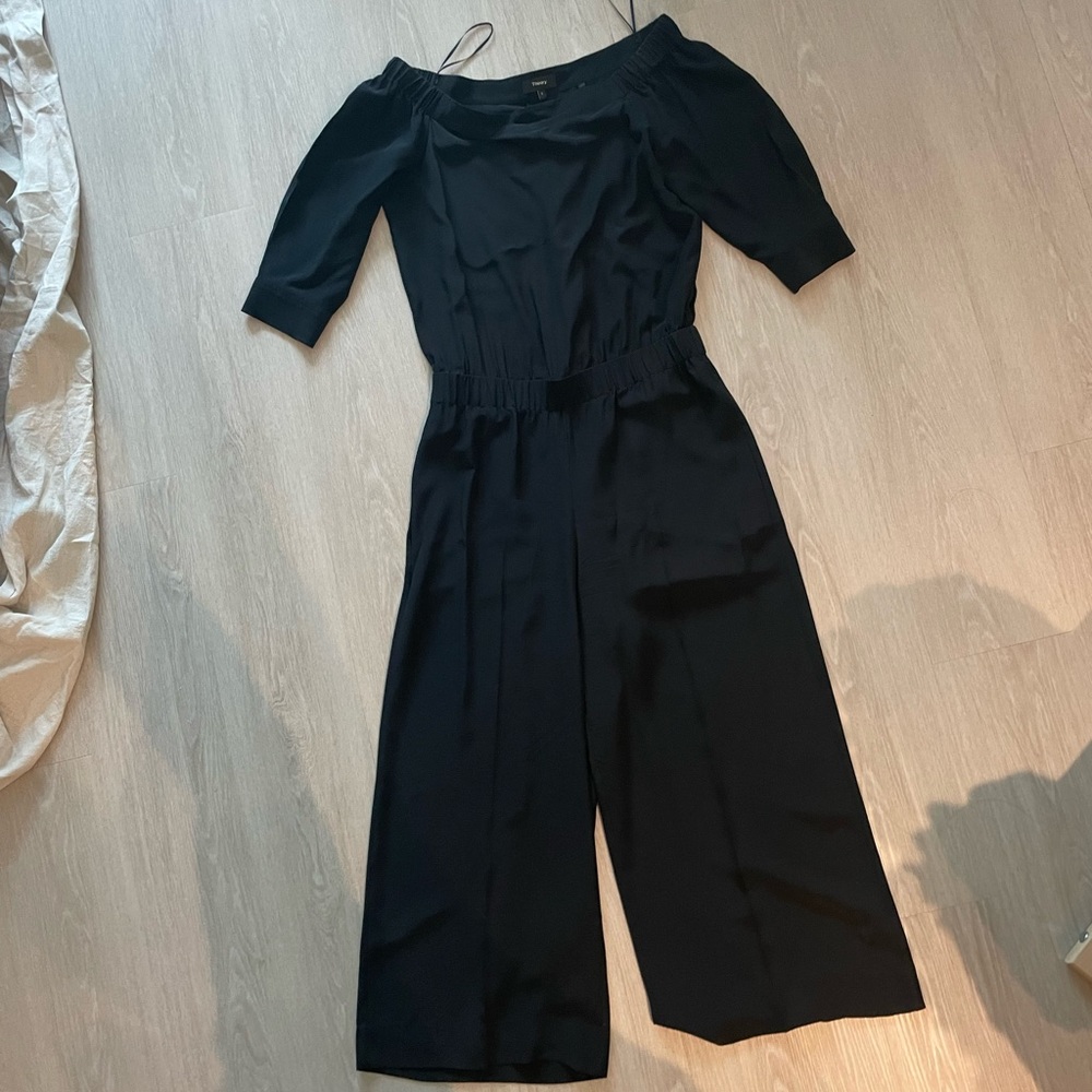 Theory black silk jumpsuit